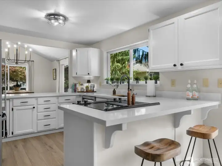 Expansive kitchen with quartz counters