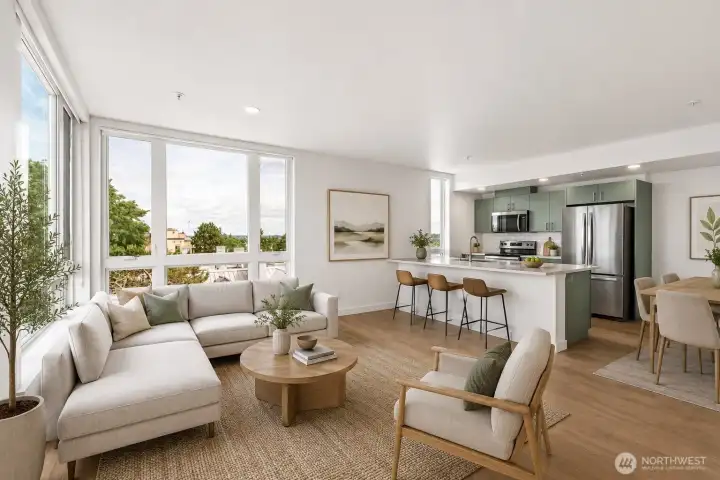 This northwest facing unit has a nice open concept floor plan. This is virtually staged This northwest facing unit has a nice open concept floor plan. This is virtually staged
