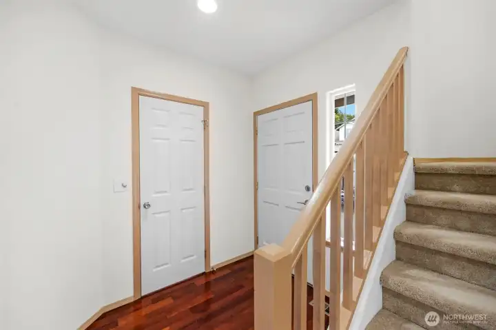 Entry, half bath through left door