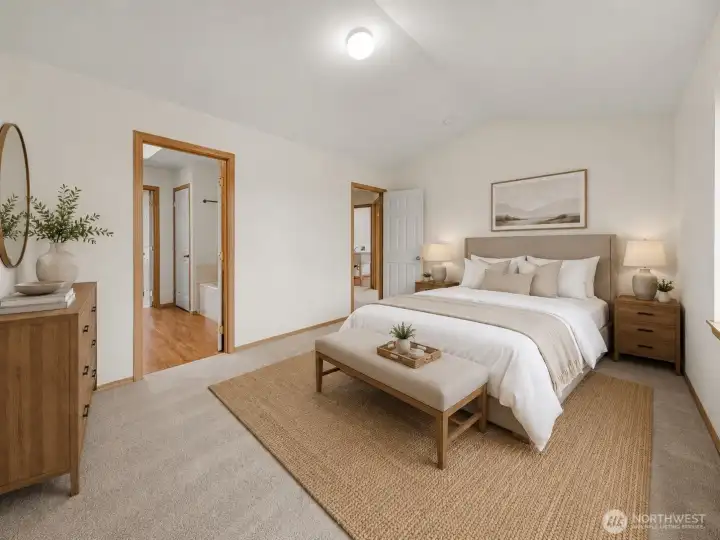 Virtually staged primary bedroom