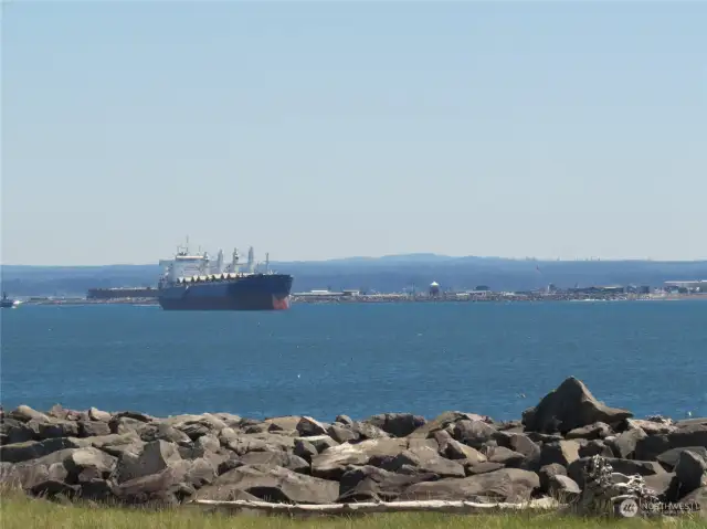 VIEW FROM THE VERANDA OF THE SHIPS IN HARBOR AND WESTPORT IN THE BACKGROUND!