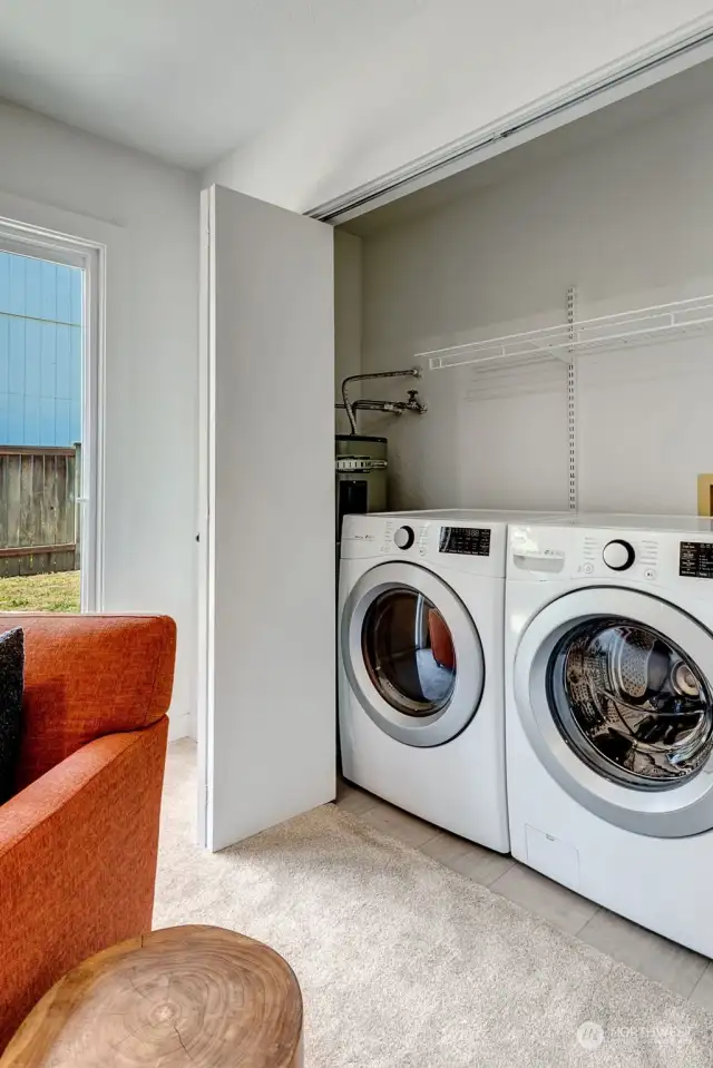 Convenient laundry closet—efficiently designed for easy access and practical use.