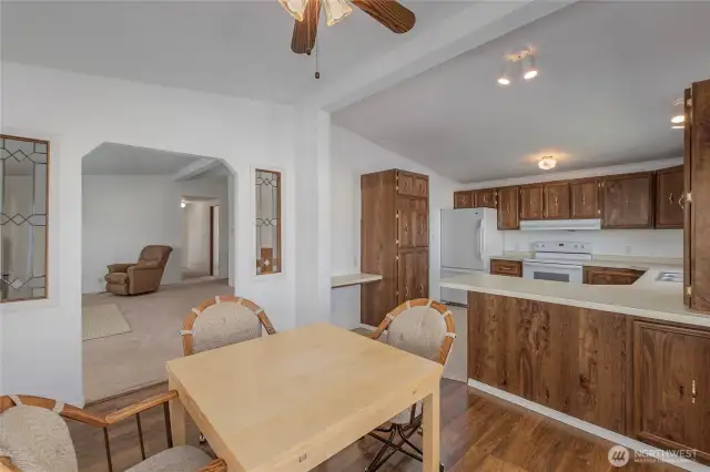 Dining area, breakfast bar and kitchen