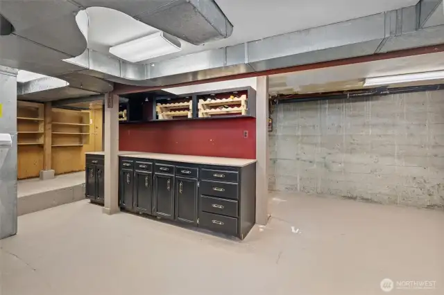 Abundant basement storage with dedicated space for wine, seasonal items, and more.