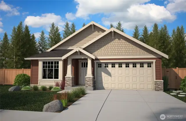 The Hemlock on lot 61, 1856 sq ft, 3 bed, 2 bath home that backs up to open space and will be complete in Aug. 2025