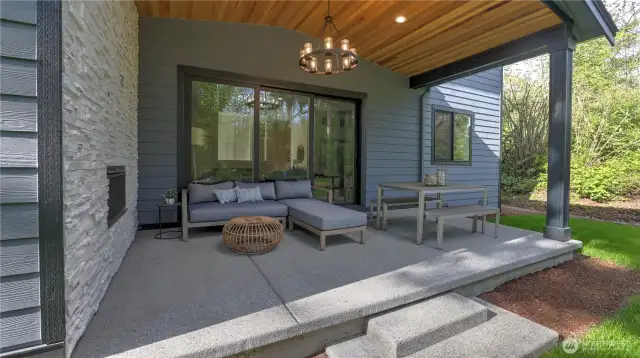 From the opposite side of the patio you'll see more of the cosmetic detail and the privacy this lot offers.