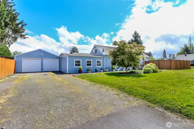 Two car garage with room for four more parking spaces