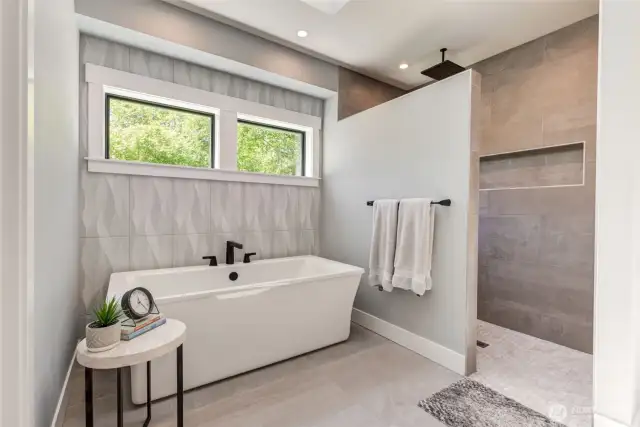 Soaking tub and shower.