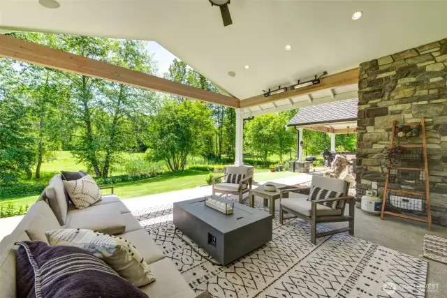 Covered sitting area outside the living room.
