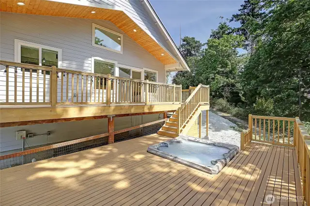 Closed soffits with lighting over deck area