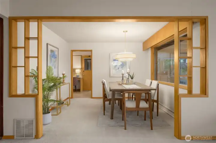 More fun period details separate the living room and dining room