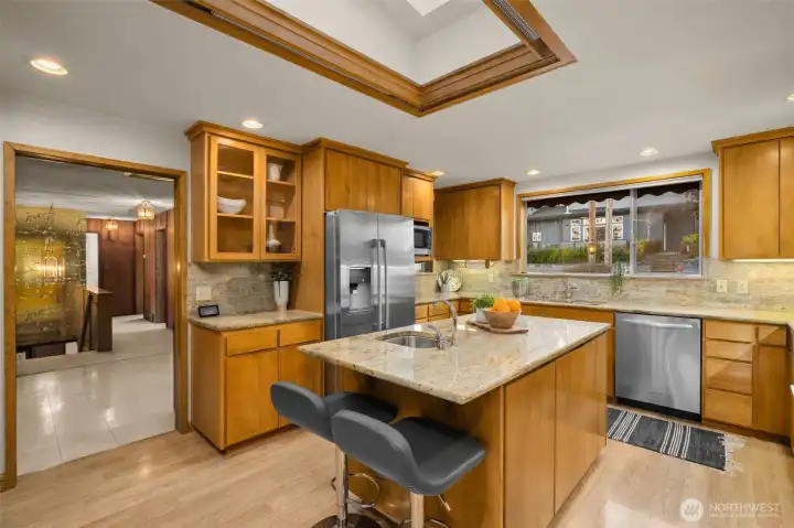 An entertainer's kitchen with ample counter and cabinet space and a fabulous line of appliances.