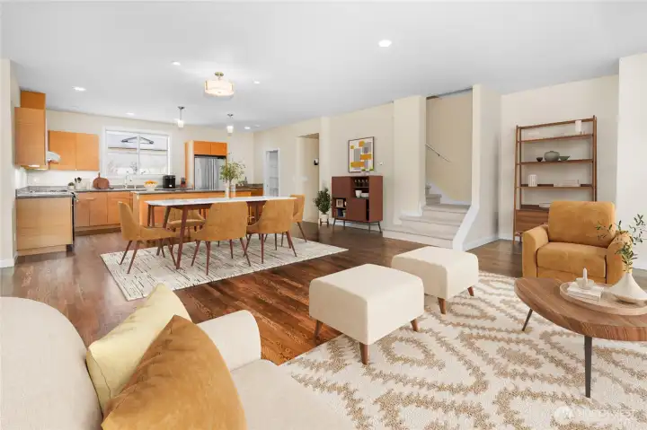 Main level is light & bright with great room feel. Virtually staged