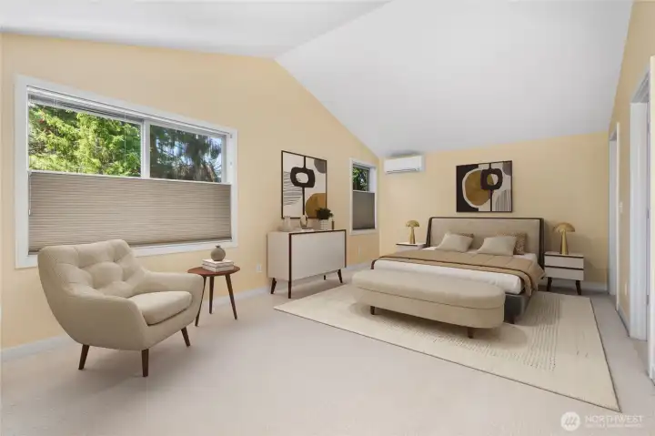 Primary bedroom suite is virtually staged