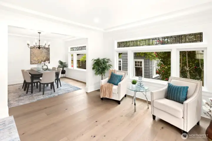 Living room leads to dining, open plan