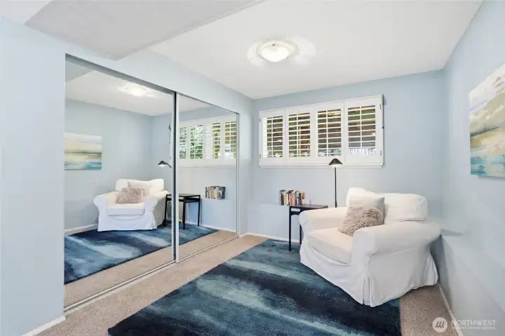 Enjoy your own private retreat within the primary suite, complete with mirrored closet doors and a versatile space that could serve as an additional vanity area, dressing room, or quiet place to unwind. Enjoy your own private retreat within the primary suite, complete with mirrored closet doors and a versatile space that could serve as an additional vanity area, dressing room, or quiet place to unwind.