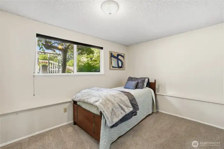 The third bedroom on the lower level offers plenty of space, large windows that bring in natural light, and a generously sized closet for added storage and functionality. The third bedroom on the lower level offers plenty of space, large windows that bring in natural light, and a generously sized closet for added storage and functionality.