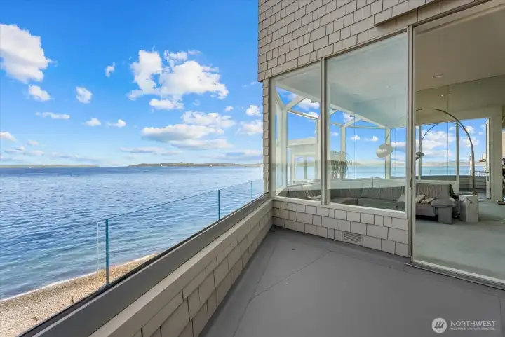 Front-row views of the water from the private deck. Front-row views of the water from the private deck.