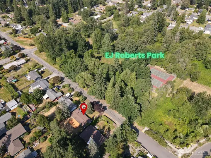 Right across the street from EJ Roberts Park and tennis courts.