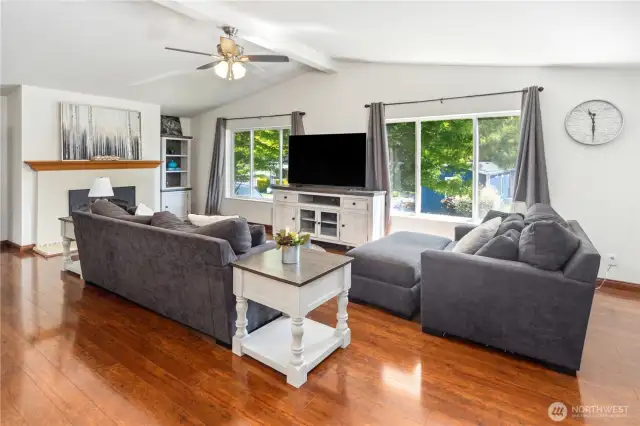 Spacious living room with vaulted ceiling