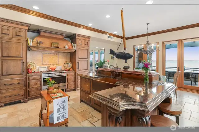 Large island in kitchen with high-end appliances