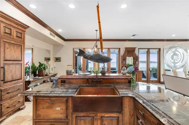 Dual drawer Bosch dishwashers, Paneled Sub Zero Refrigerator, LRG gas stove, built-in DCS Grill, built-in Miele Espresso machine are included in the appliances