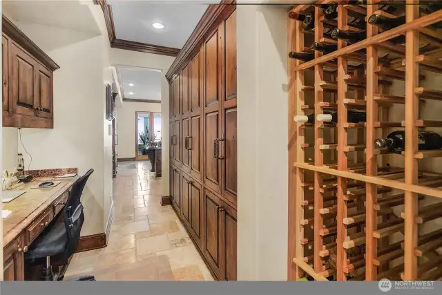 Built in desk and 95 bottle wine rack