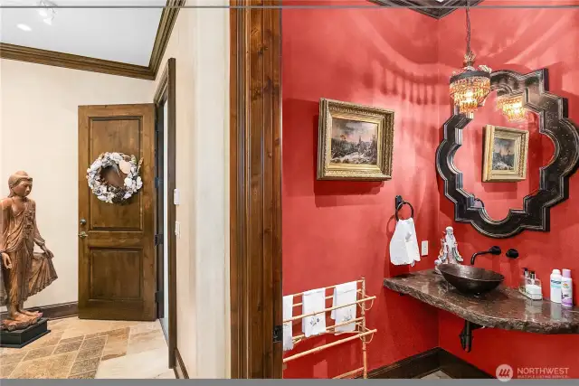 Powder room by entry (half bathroom)