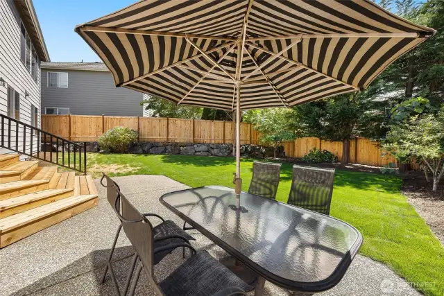 Easily set up outdoor dining by bringing your buffet dishes from the kitchen down these few steps to the patio setting.