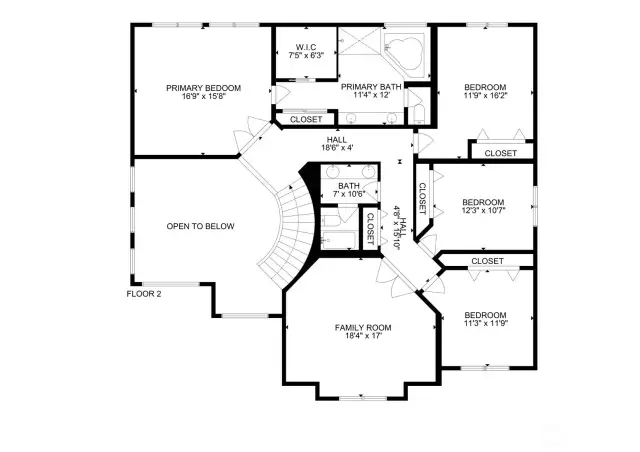 The upper level of the home, with 4 total bedrooms plus the large den/family room.