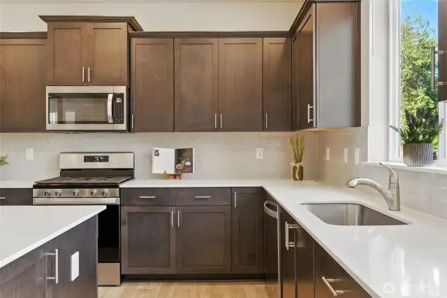 Like-new appliances, counter tops and cabinets with modern touches.