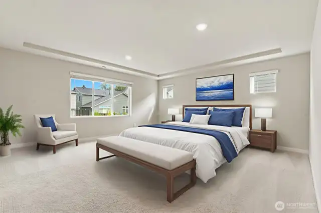 Generous second floor primary with attached en suite bathroom. This room is virtually staged.