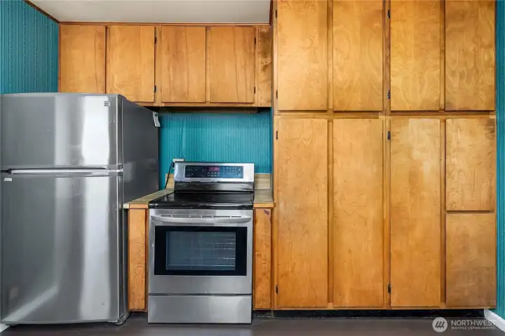 Caution! The built-in pantry is not deep, it does offer shallow but numerous shelves.