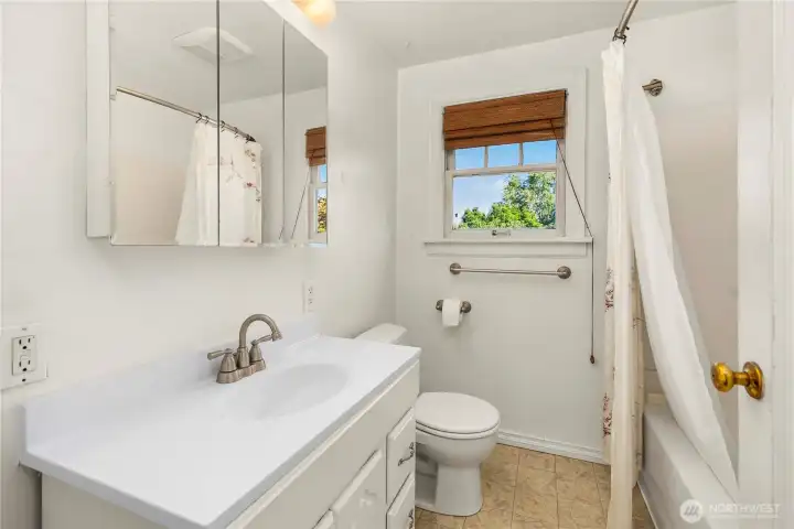 Upstairs full bath, nicely updated.
