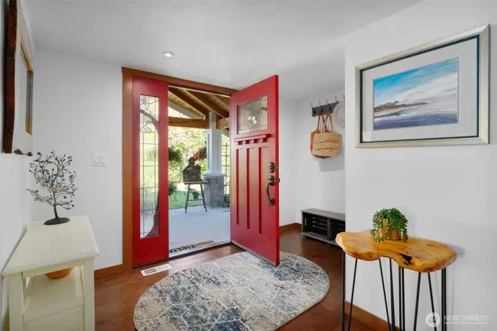 Bright entry way with closet.