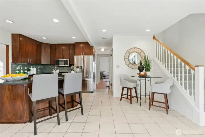 Bright and modern updated ceiling lighting. Main floor bedroom and bathroom are just down the hall.