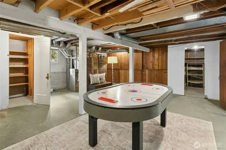 So much storage space here in closets and wood-paneled built-in cabinetry. Garage connects to this area too.