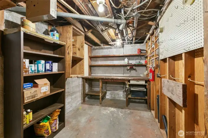 Don't miss the well-loved workshop in the back corner of the basement.