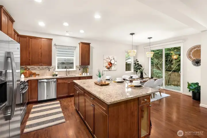 Spacious open concept kitchen with room for eating at the island