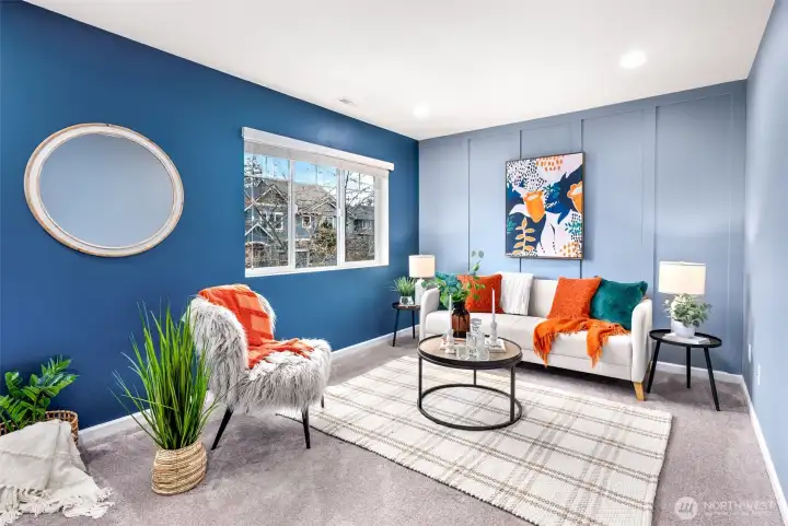 An oversized fourth bedroom offers flexible  space for a guest retreat, media room, or bonus living area.