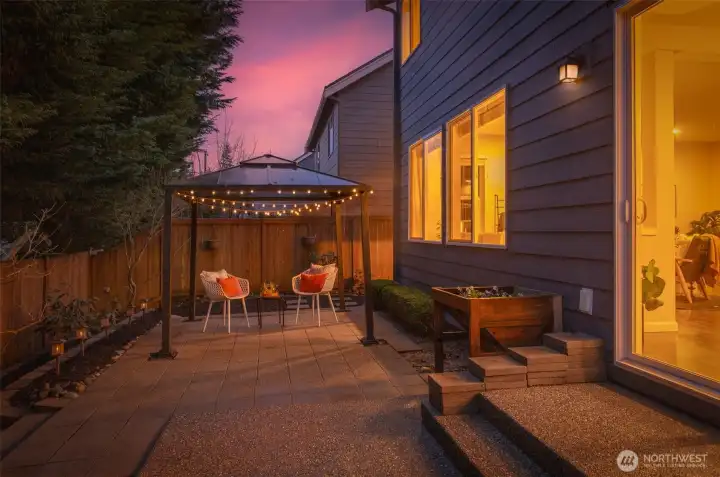 Easy to maintain backyard with gazebo that is fully fenced