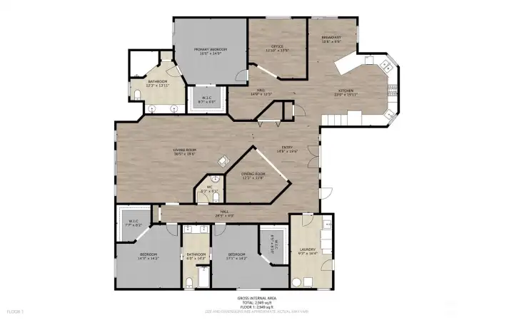Main house, one-level floor plan