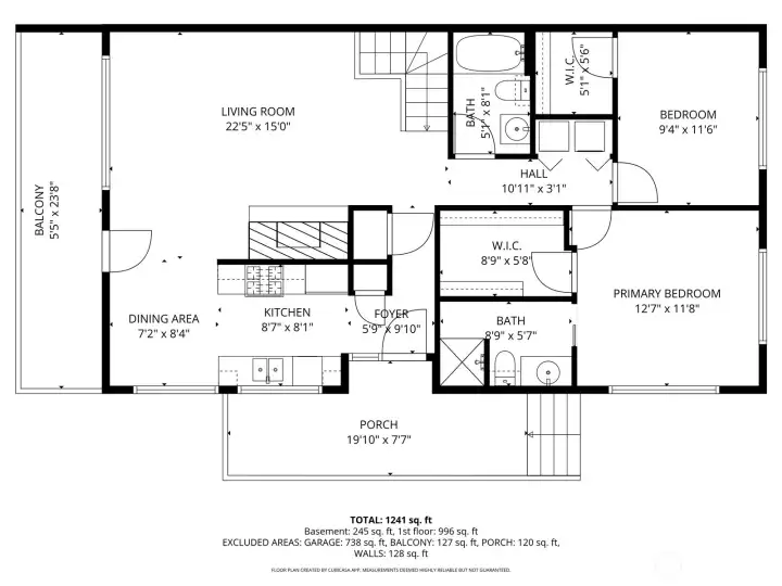 Main level floor plan with dimensions