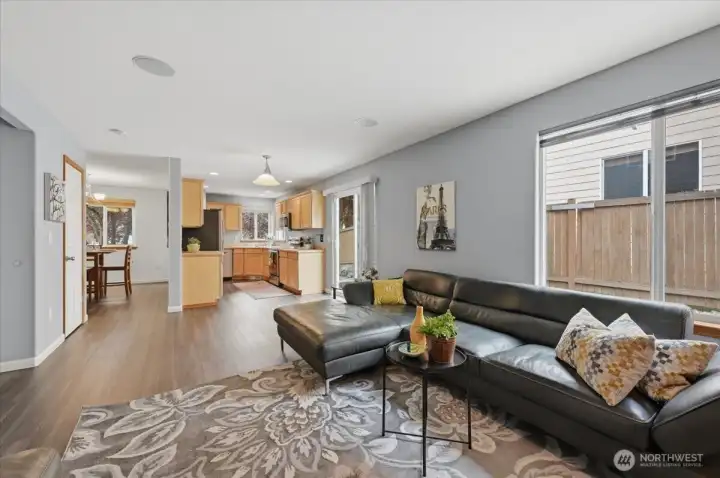 Great Room Looking Towards Kitchen, Dining Room and Backyard