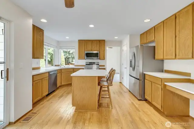 Corner kitchen sink with views of your backyard