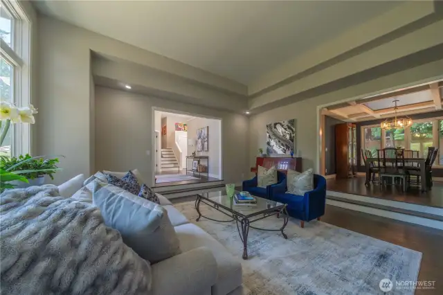 Fabulous living room with a view of the spacious dining room.