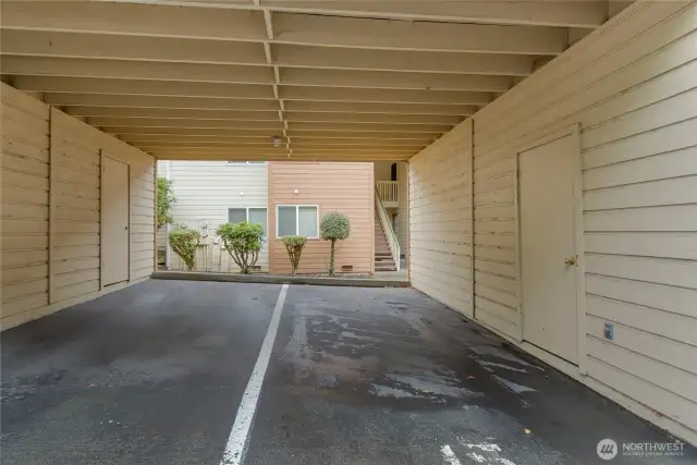 Another view of the reserved parking space & storage unit.