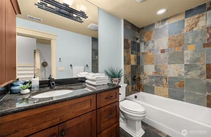 A full bath in the lower level