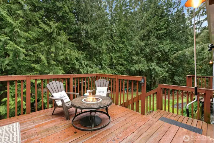 Oversized deck great for entertaining and enjoying the sounds of the birds.