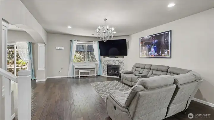 Gather around the beautifully updated fireplace.